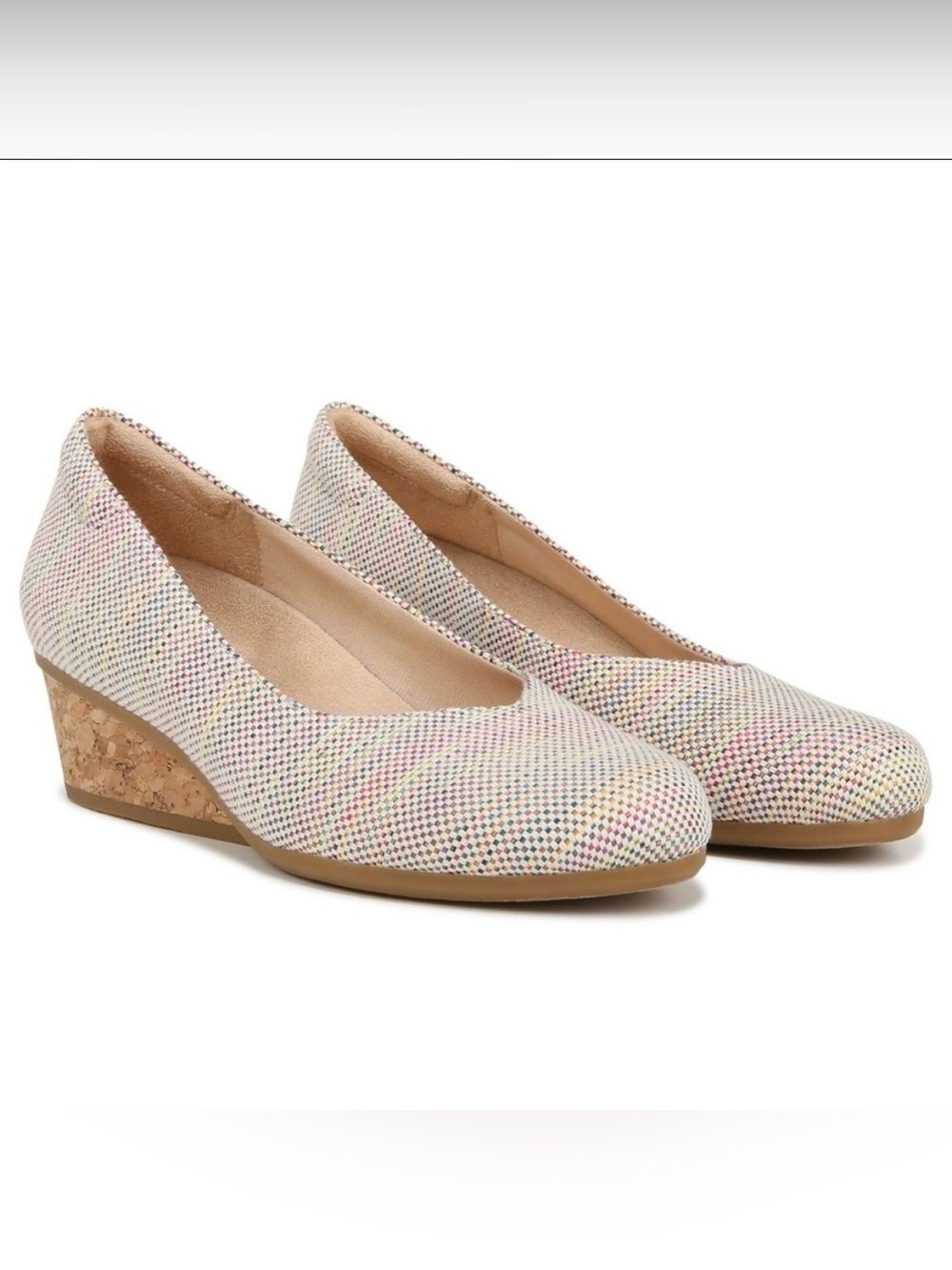 Dr. Scholl's Woven Multicolor Women's Be Ready Cork Wedge Comfort Pumps ~ 6M